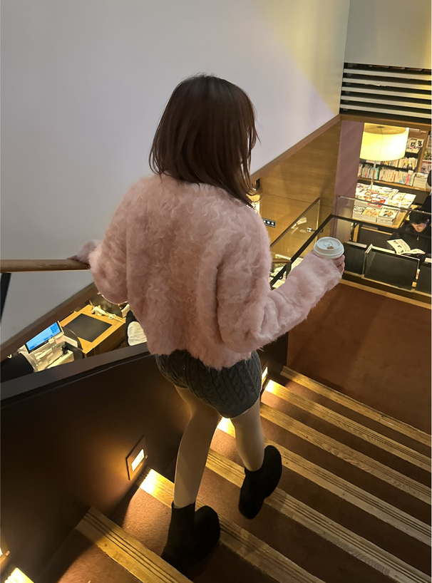 ラウンドネックシャギーショート丈カーディガン
