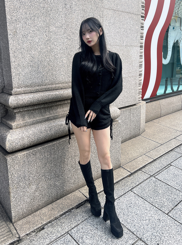 カーディガン×ドロストショートパンツニットセットアップ