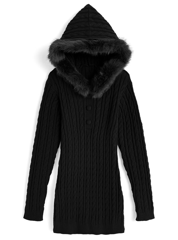 ファー付きフードケーブル編みニットワンピース[an1704]