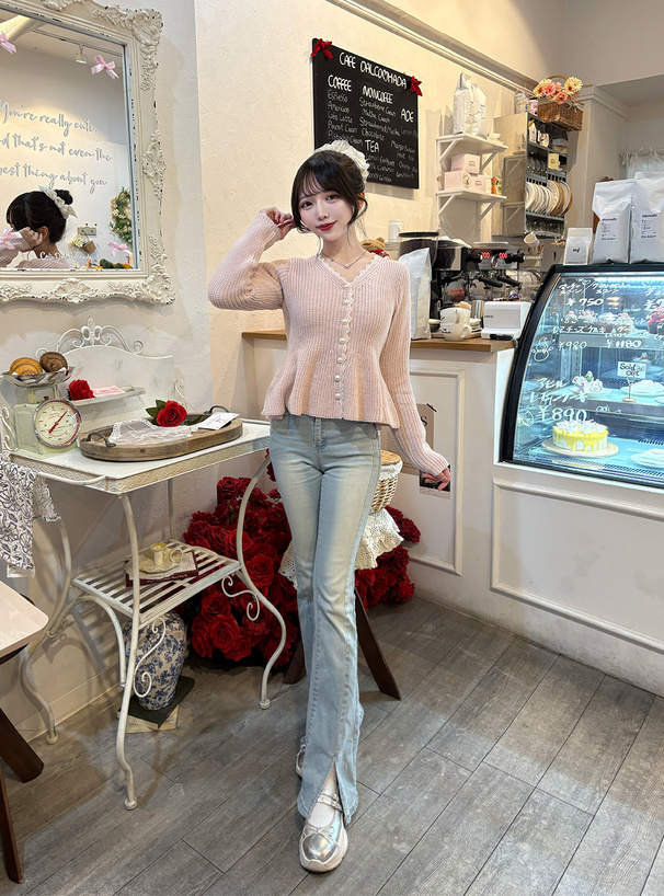 レースペプラムラメニットカーディガン