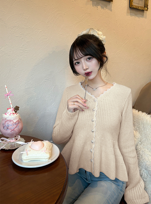 レースペプラムラメニットカーディガン[an1712] | レディース