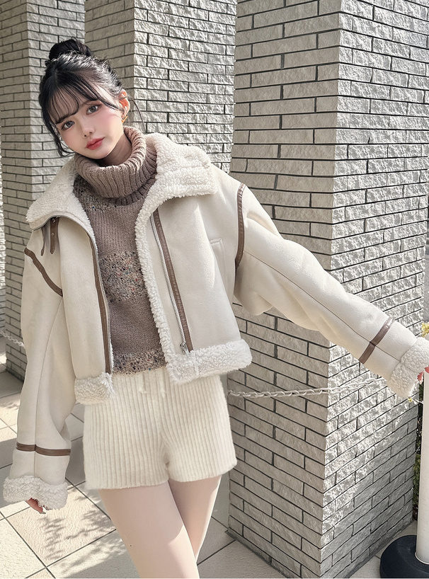 リブニットショートパンツ