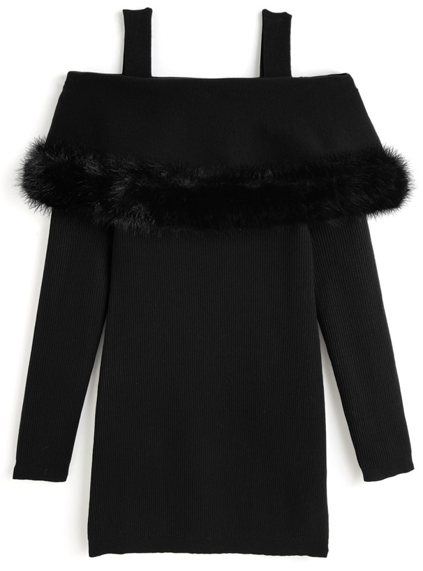 ファーオフショルダーニットミニワンピース[an1719]