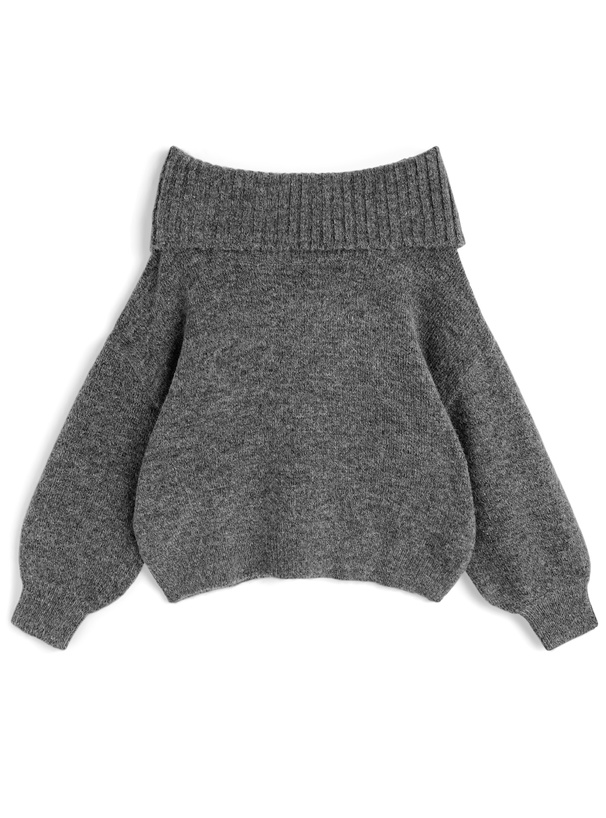 Cygne オフショルダー グレー ニットトップス オフショル リブ タイト