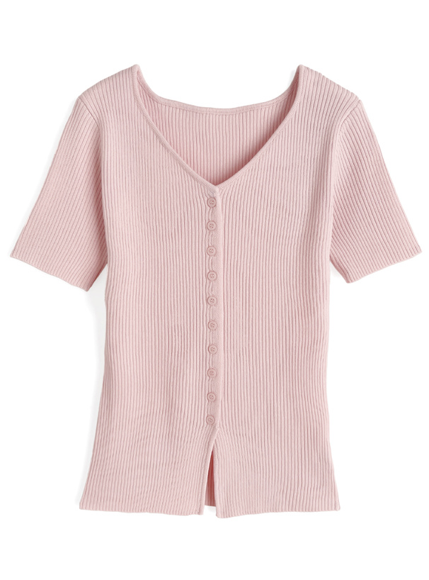 Vネックリブニットカーディガン