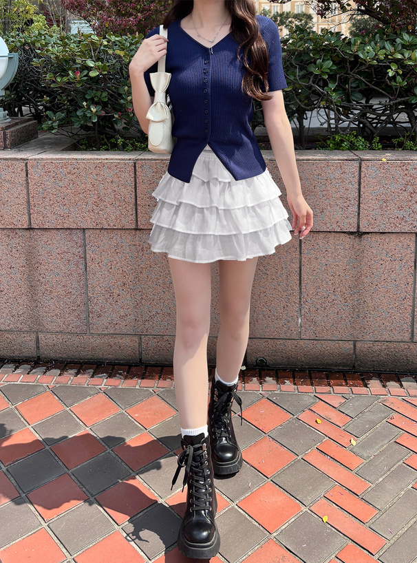 Vネックリブニットカーディガン