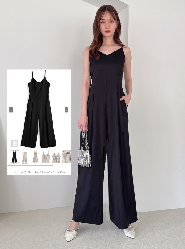 バックオープンリボンキャミオールインワン[an1762] | レディース