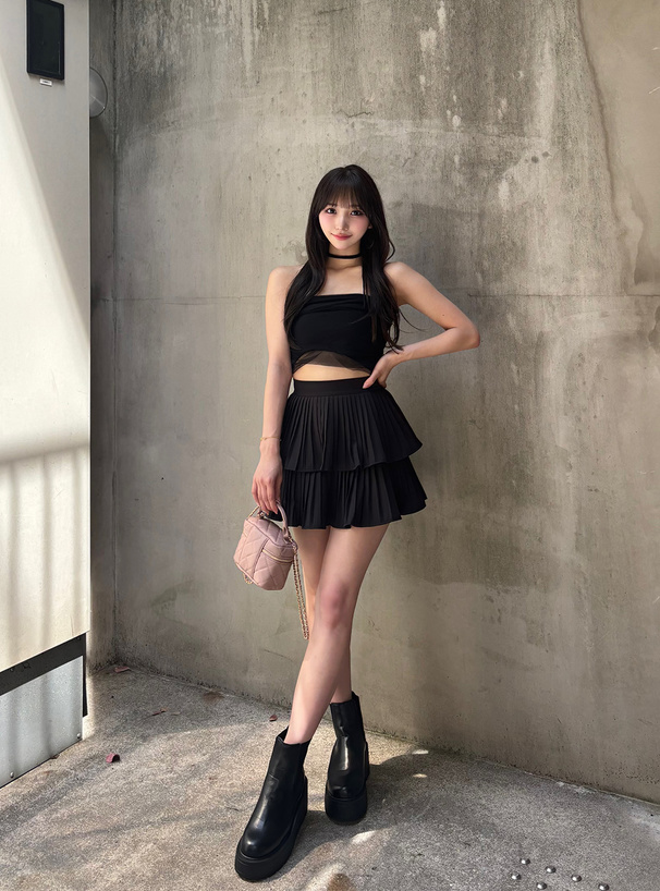 チョーカーネックチュールレイヤードベアトップ