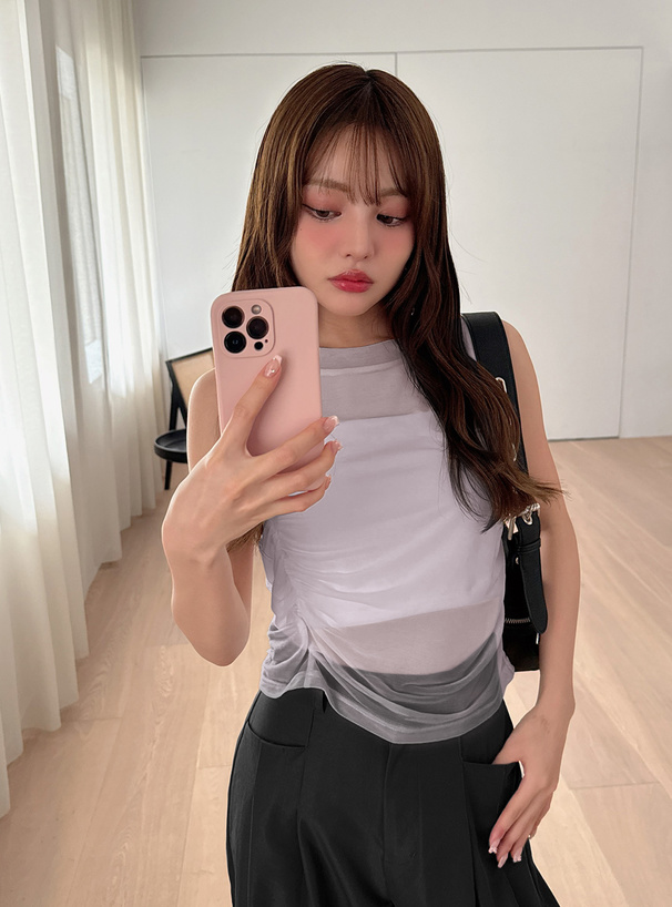 アシンメトリーギャザーシアータンクトップ