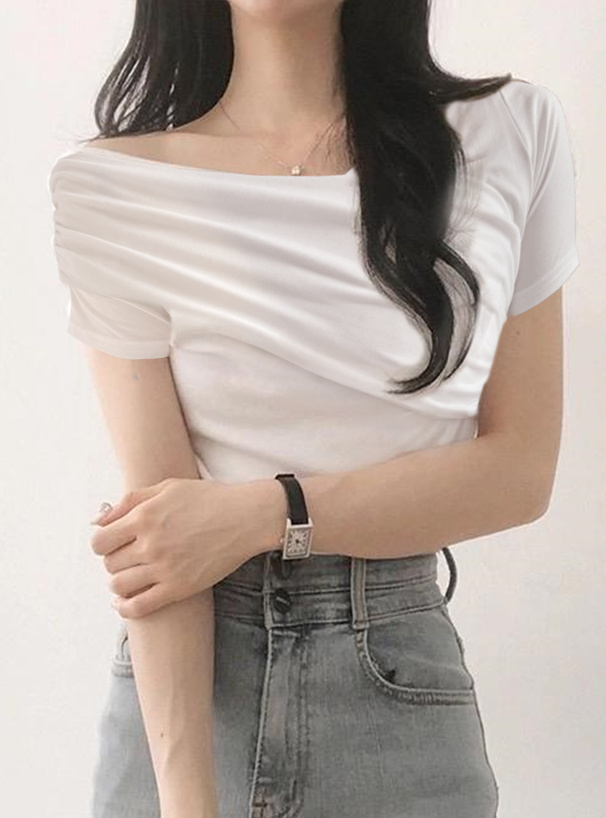 ドレープカシュクールワンショルダートップス