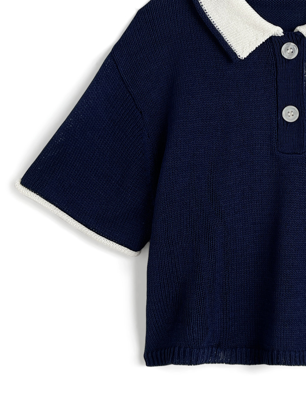 配色ポロニットトップス