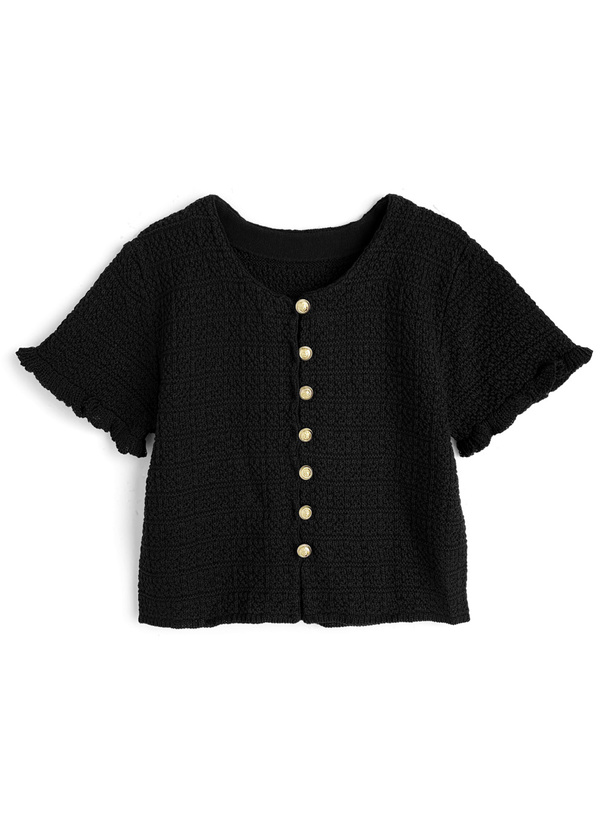 ゴールドボタンフリルニットカーディガン