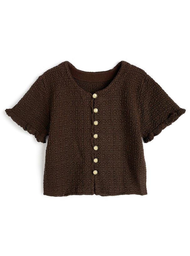 ゴールドボタンフリルニットカーディガン[an1788] | レディース