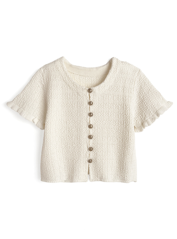 ゴールドボタンフリルニットカーディガン