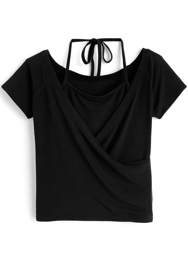 ホルターネックカシュクール半袖トップス