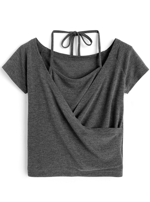 ホルターネックカシュクール半袖トップス