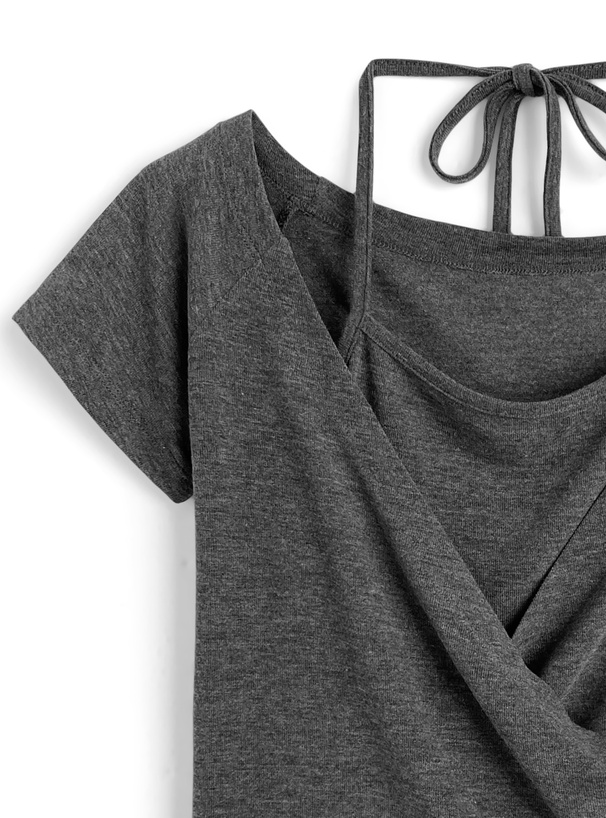 ホルターネックカシュクール半袖トップス