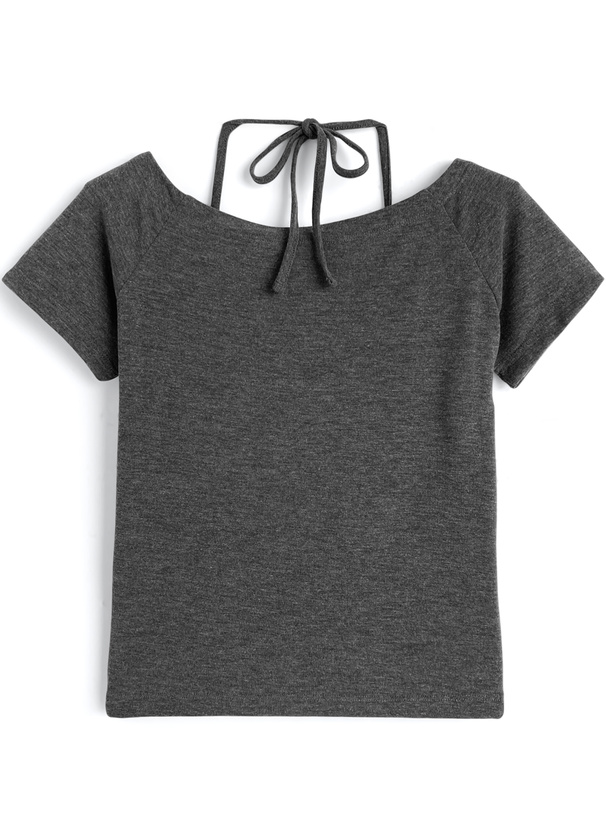 ホルターネックカシュクール半袖トップス