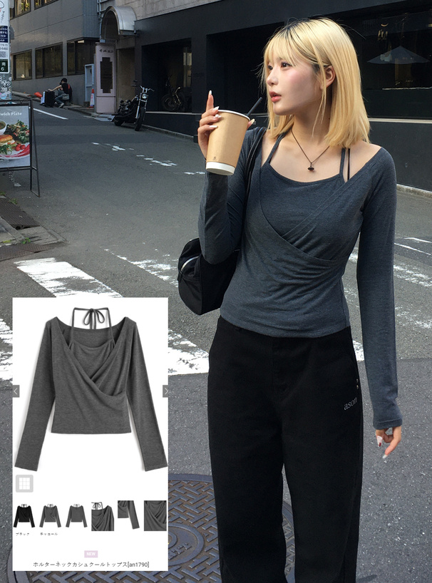 ホルターネックカシュクールトップス