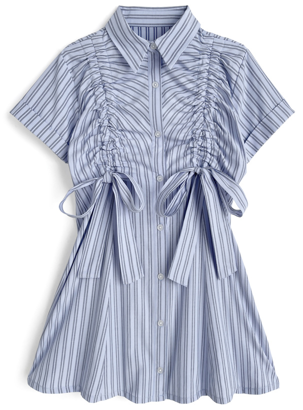 ストライプ柄ドロストリボンシャツワンピース[an1792]