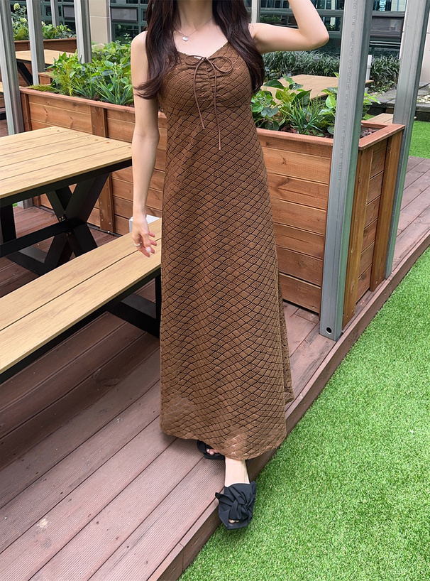 ダイヤ柄レースフロントギャザーキャミワンピース[an1798