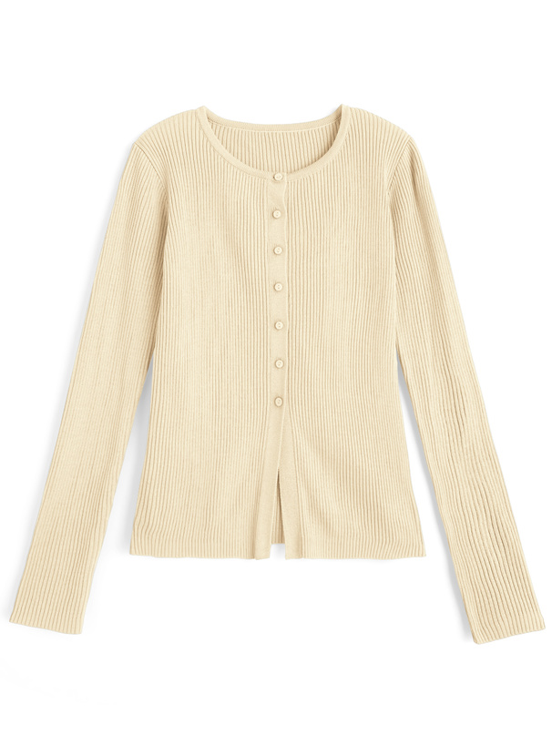 ラウンドネックリブニットカーディガン