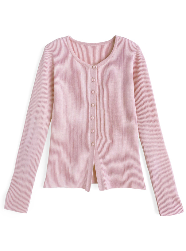 ラウンドネックリブニットカーディガン