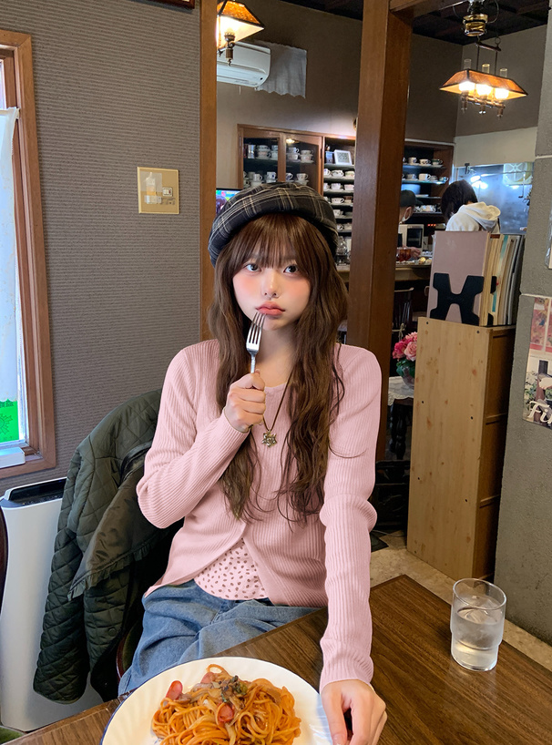 ラウンドネックリブニットカーディガン