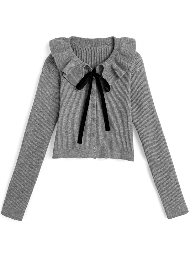 フリルカラーリボンリブニットカーディガン[an1804]