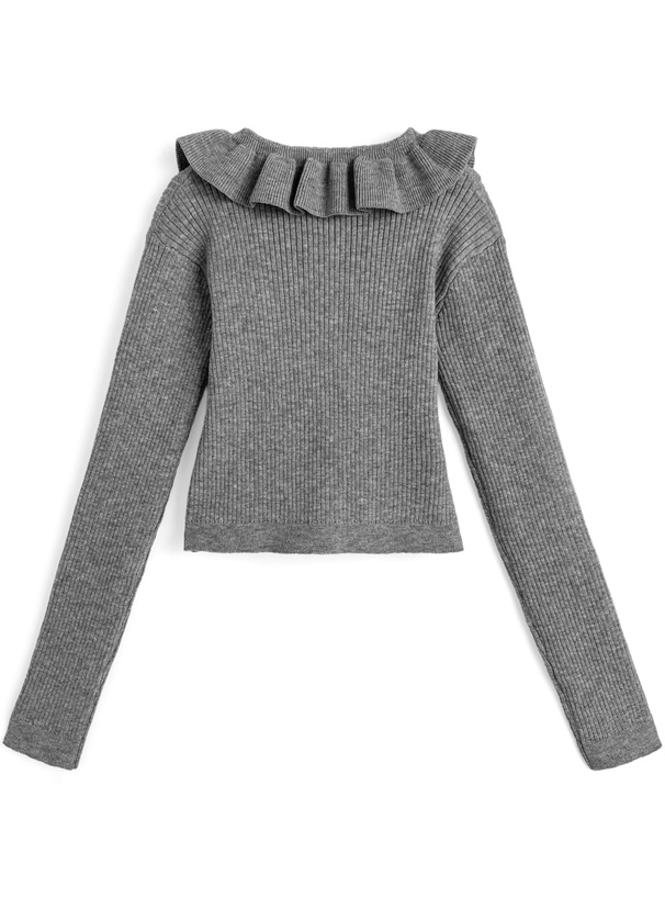 フリルカラーリボンリブニットカーディガン