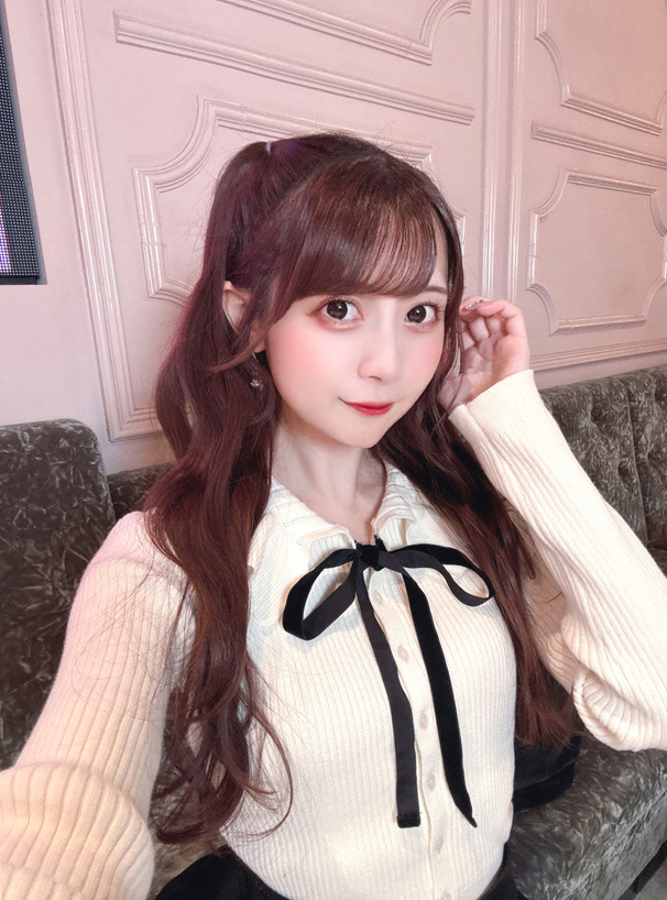 フリルカラーリボンリブニットカーディガン