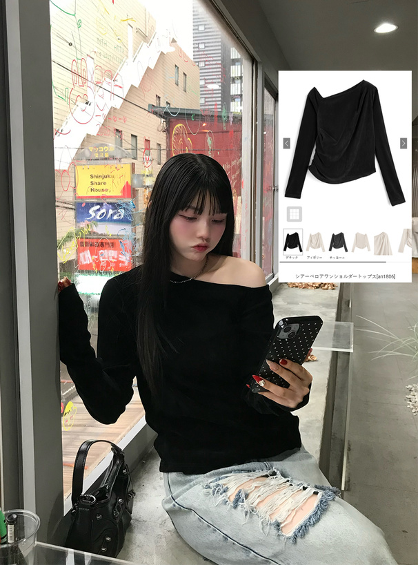 シアーベロアワンショルダートップス