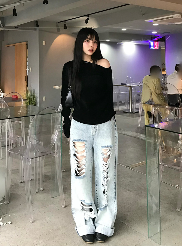 シアーベロアワンショルダートップス