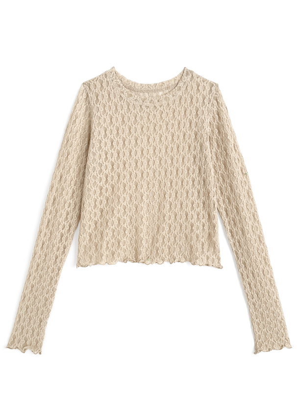 レースクルーネックトップス