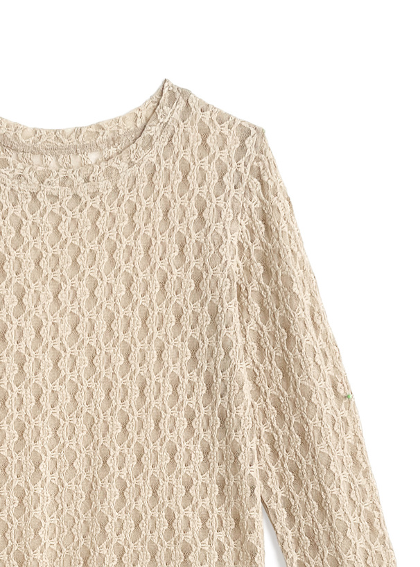 レースクルーネックトップス