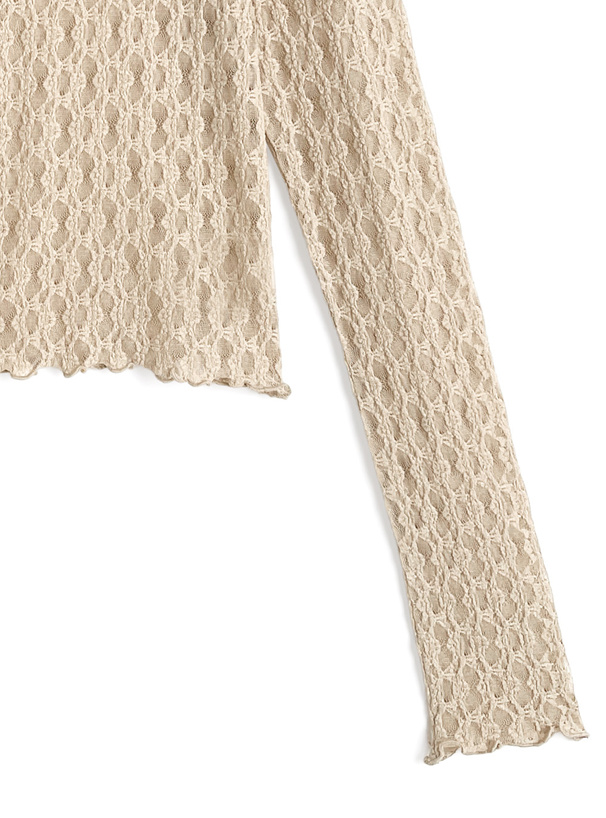 レースクルーネックトップス