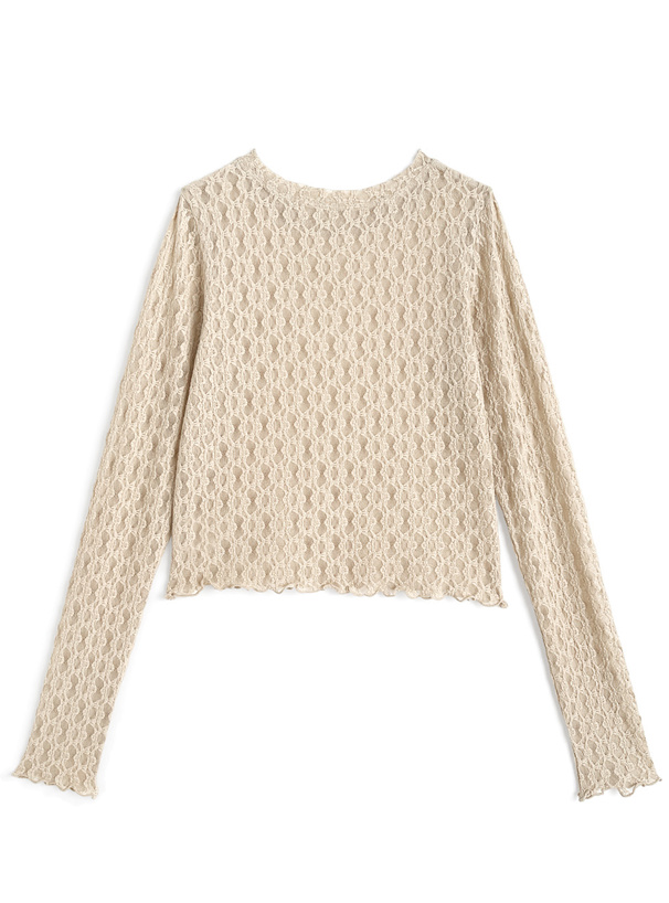 レースクルーネックトップス