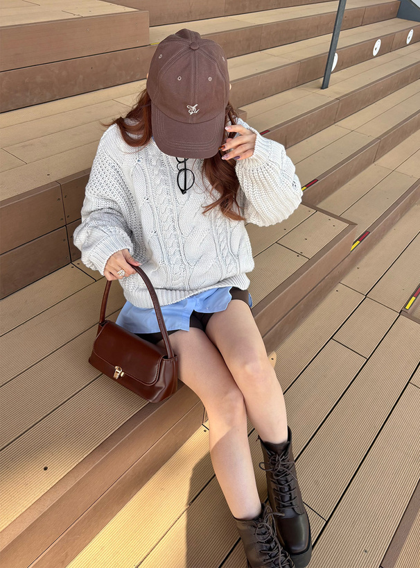 ケーブル編みワイドネックニットトップス[an1809] | レディース