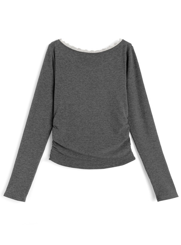 レースリボンロゴプリントトップス