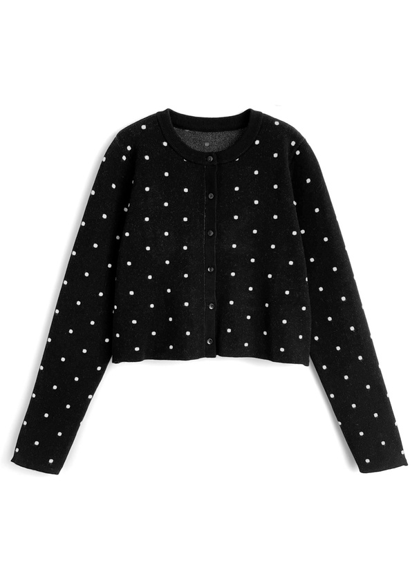 ドット柄ショート丈ニットカーディガン