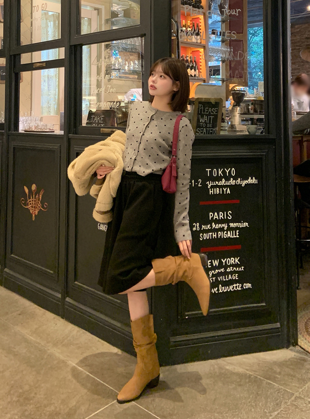 ドット柄ショート丈ニットカーディガン[an1813] | レディース