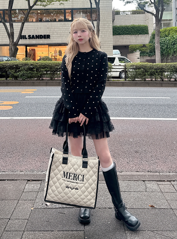 ドット柄ショート丈ニットカーディガン[an1813] | レディース