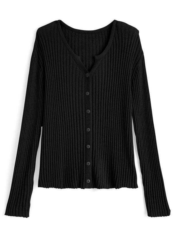 キーネックワイドリブニットカーディガン