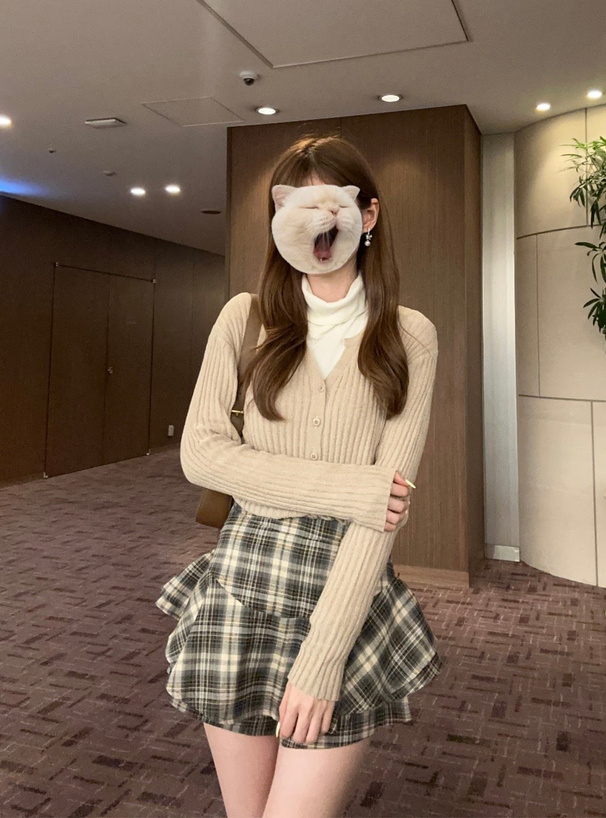 キーネックワイドリブニットカーディガン