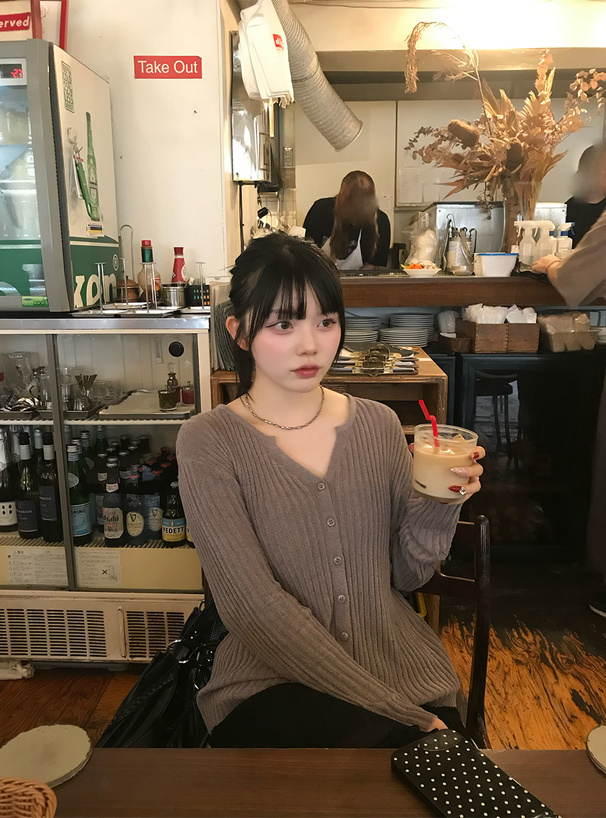 キーネックワイドリブニットカーディガン