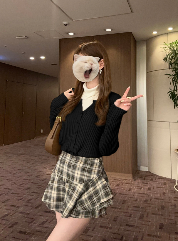 キーネックワイドリブニットカーディガン