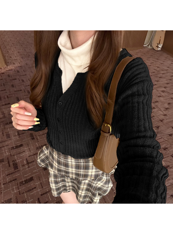 キーネックワイドリブニットカーディガン