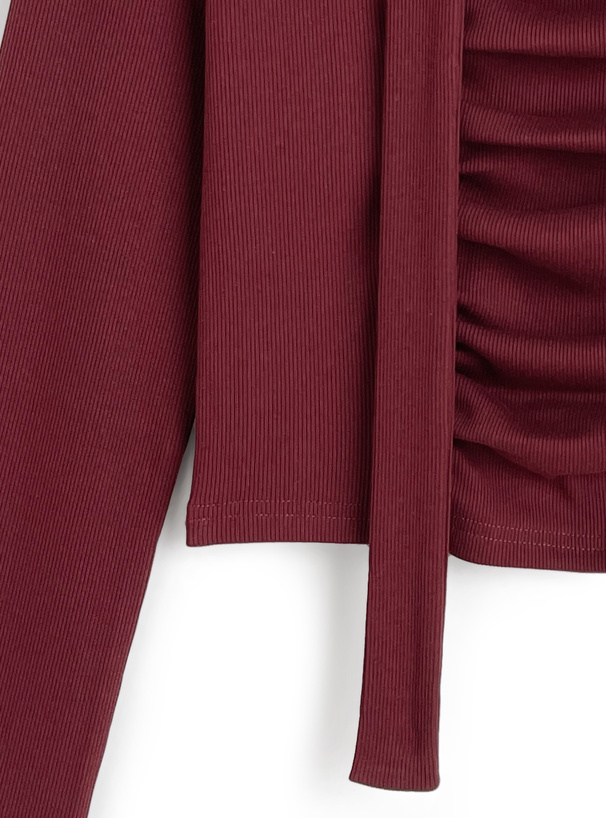 タイ付きギャザーリブトップス