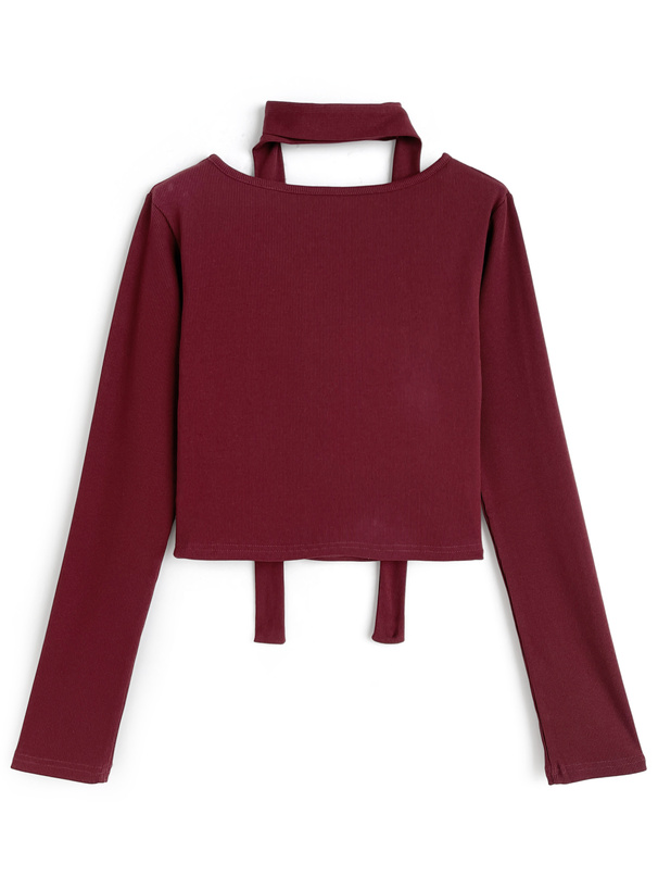 タイ付きギャザーリブトップス