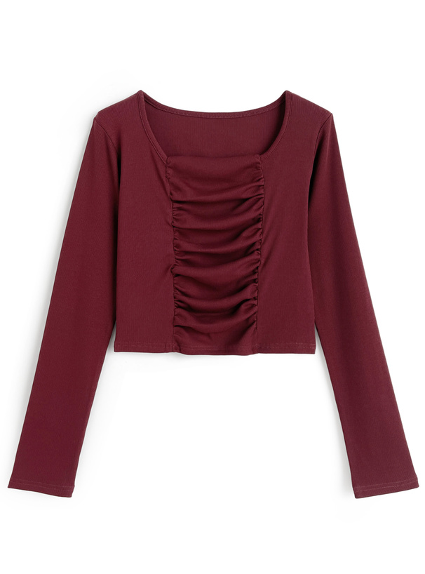 タイ付きギャザーリブトップス